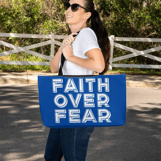 Faith Over Fear Weekender Tote Bag | Blue | Christian Travel Tote