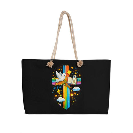 Rainbow Cross Open Bible | Christian Weekender Tote Bag | Gift for Kids