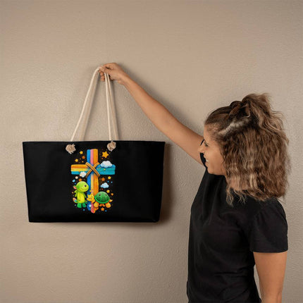 Rainbow Cross Turtle | Christian Weekender Tote Bag | Gift for Kids