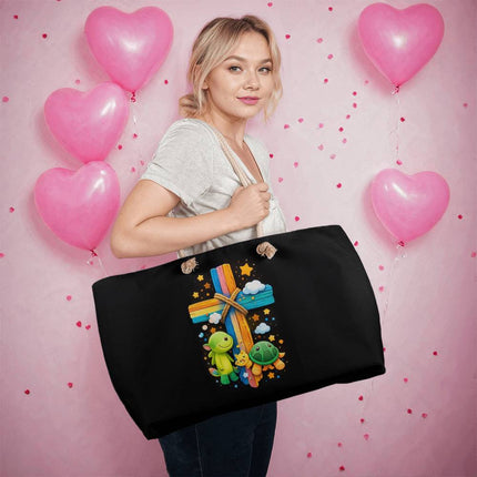 Rainbow Cross Turtle | Christian Weekender Tote Bag | Gift for Kids