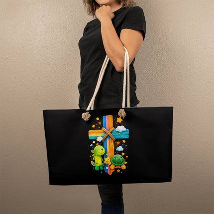 Rainbow Cross Turtle | Christian Weekender Tote Bag | Gift for Kids