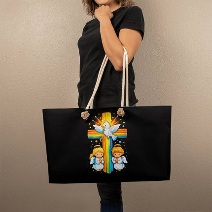 Rainbow Cross Angels And Dove | Christian Weekender Tote Bag | Gift for Kids