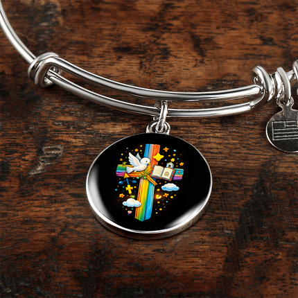 Dove & Holy Bible Circle Bangle – Christian Gift for Kids