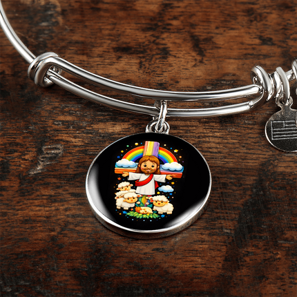 Jesus With the Sheep Circle Bangle – Christian Gift for Kids