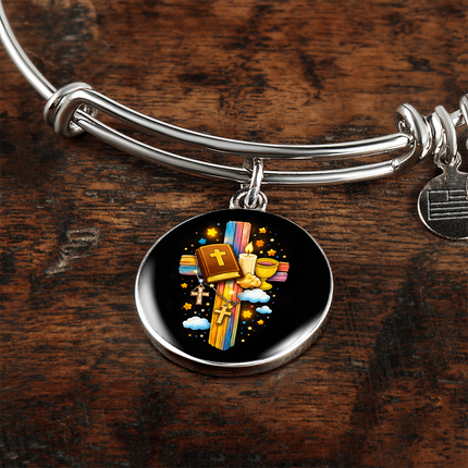 Holy Bible & Chalice Circle Bangle – Christian Gift for Kids