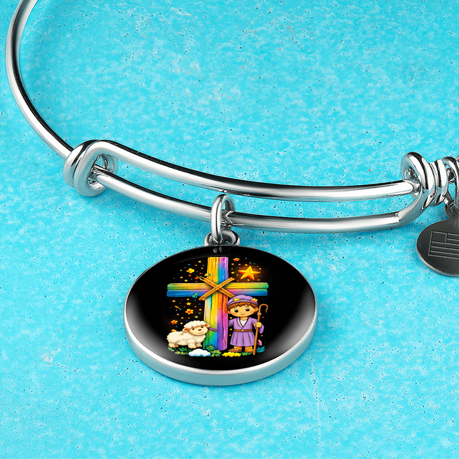 Little Shepherd & Lamb Circle Bangle – Christian Gift for Kids