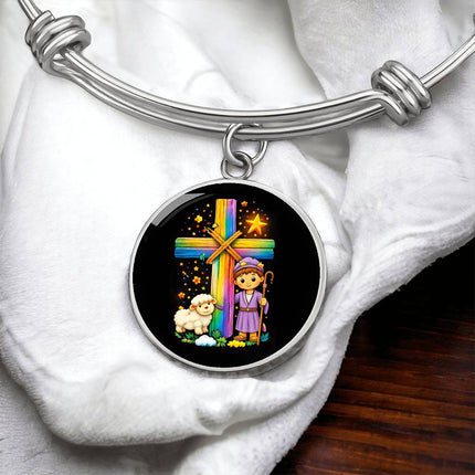 Little Shepherd & Lamb Circle Bangle – Christian Gift for Kids