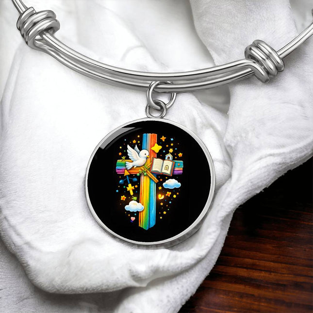 Dove & Holy Bible Circle Bangle – Christian Gift for Kids