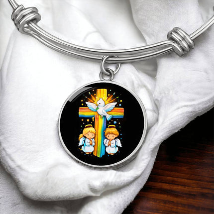 Dove & Praying Angels Circle Bangle – Christian Gift for Kids