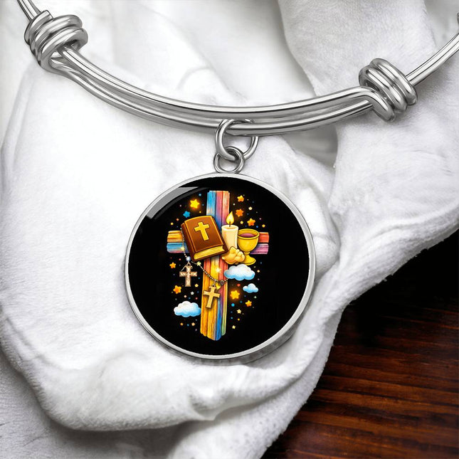 Holy Bible & Chalice Circle Bangle – Christian Gift for Kids