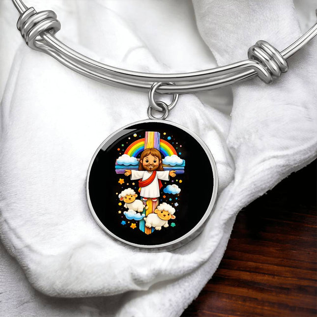 Jesus & Little Lambs Circle Bangle – Christian Gift for Kids