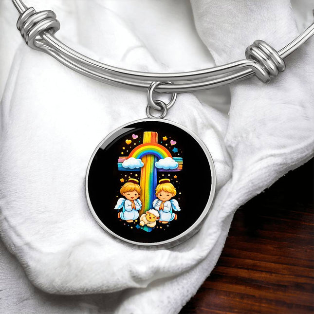 Angels & Lamb Circle Bangle – Christian Gift for Kids