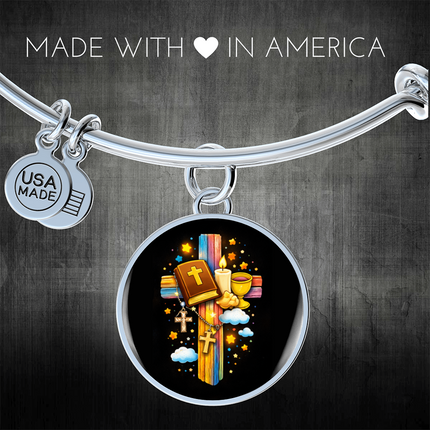 Holy Bible & Chalice Circle Bangle – Christian Gift for Kids