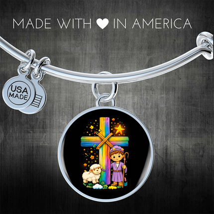 Little Shepherd & Lamb Circle Bangle – Christian Gift for Kids