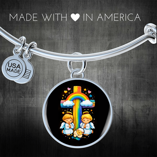 Angels & Lamb Circle Bangle – Christian Gift for Kids