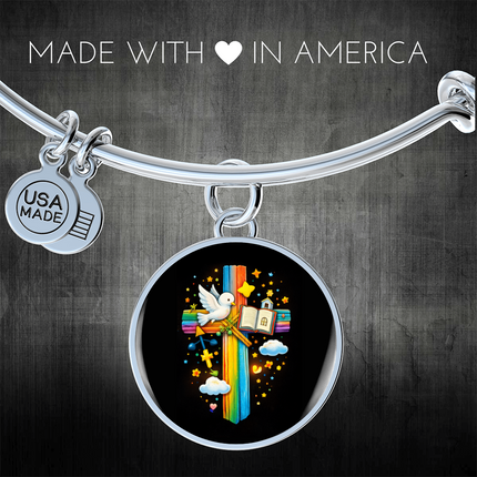 Dove & Holy Bible Circle Bangle – Christian Gift for Kids