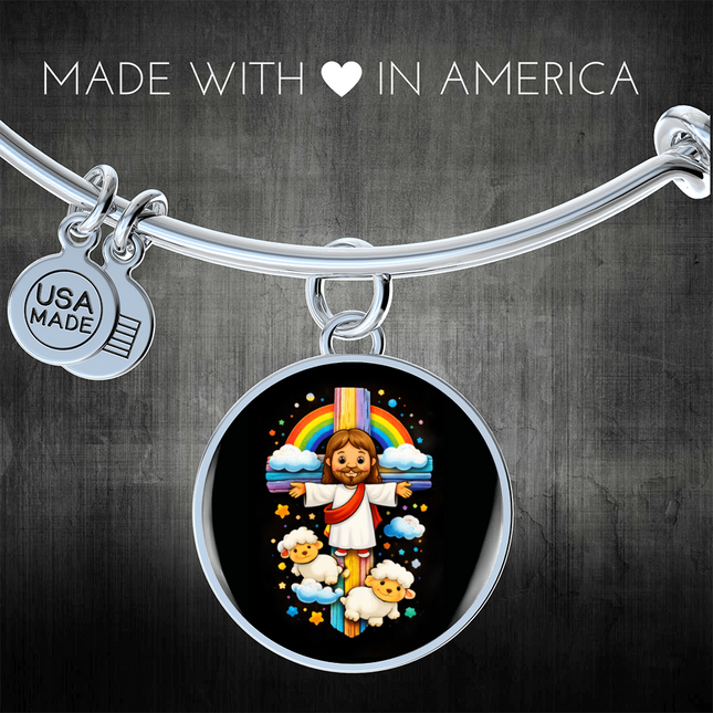Jesus & Little Lambs Circle Bangle – Christian Gift for Kids