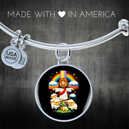 Jesus With the Sheep Circle Bangle – Christian Gift for Kids