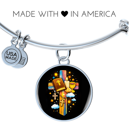 Holy Bible & Chalice Circle Bangle – Christian Gift for Kids
