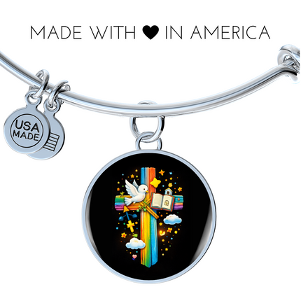 Dove & Holy Bible Circle Bangle – Christian Gift for Kids