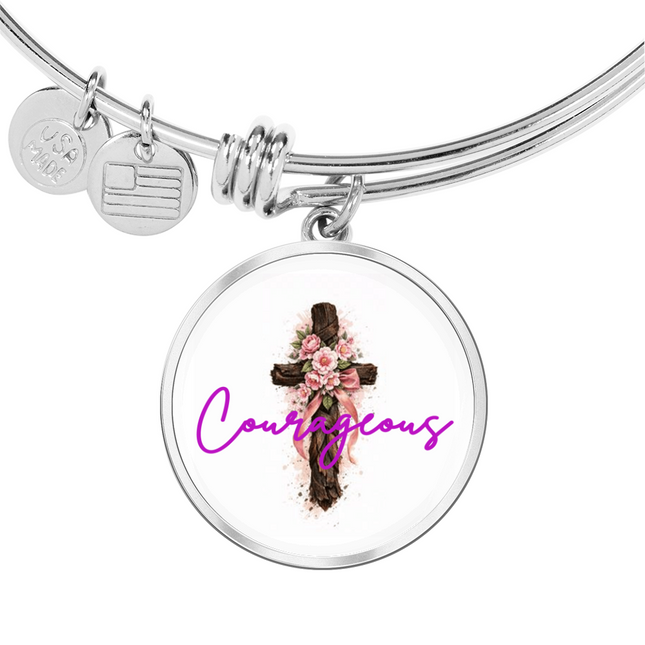Courageous Flower Cross Christian Circle Bangle | Mother's Day Gift for Mom | Faith Gift