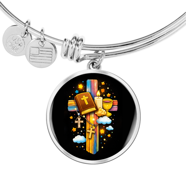 Holy Bible & Chalice Circle Bangle – Christian Gift for Kids
