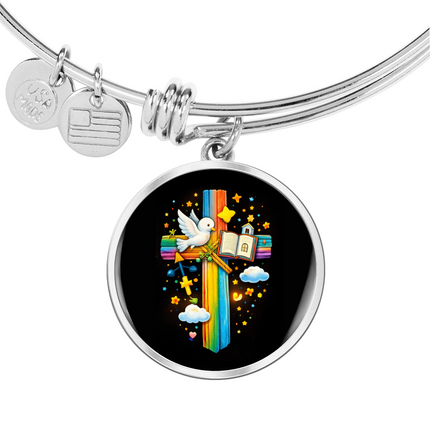 Dove & Holy Bible Circle Bangle – Christian Gift for Kids