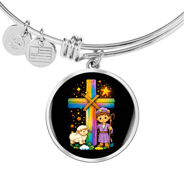 Little Shepherd & Lamb Circle Bangle – Christian Gift for Kids