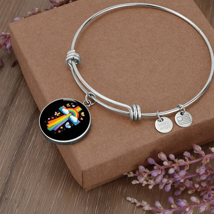 Rainbow & Butterflies Cross Circle Bangle – Christian Gift for Kids