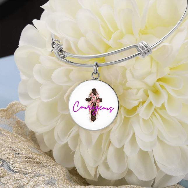 Courageous Flower Cross Christian Circle Bangle | Mother's Day Gift for Mom | Faith Gift