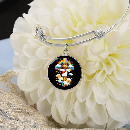 Jesus & Little Lambs Circle Bangle – Christian Gift for Kids