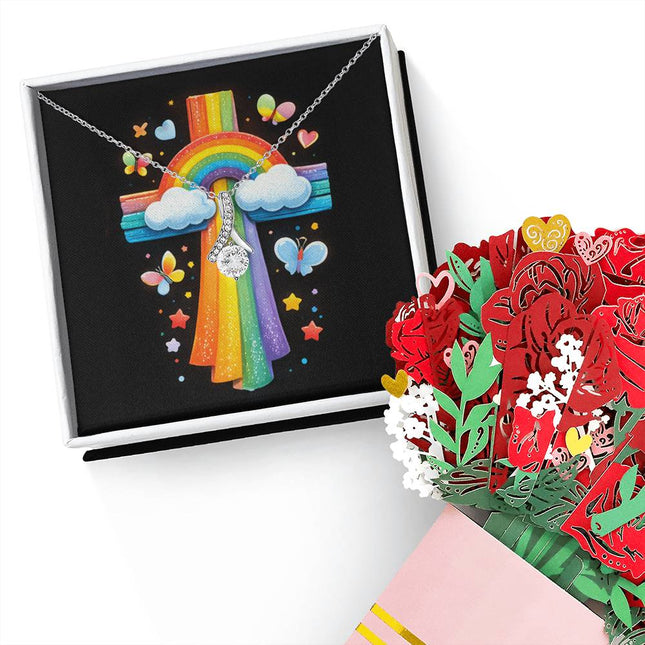 Rainbow Cross Butterfly | Christian Alluring Beauty Necklace and Sweetest Devotion Bouquet | Gift for Kids