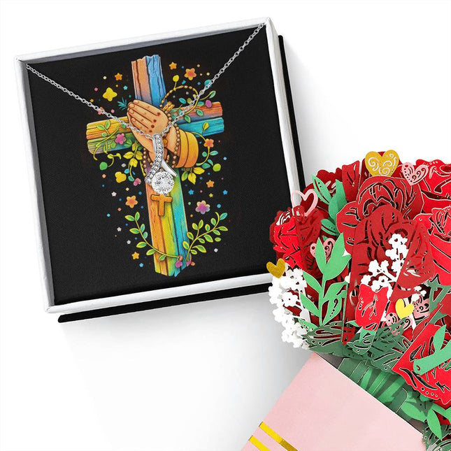 Rainbow Cross Praying Hands | Christian Alluring Beauty Necklace and Sweetest Devotion Bouquet | Gift for Kids