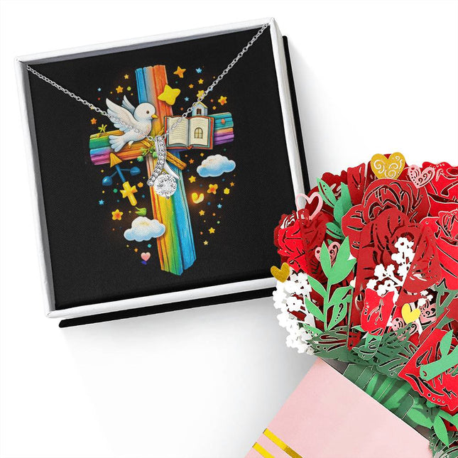 Rainbow Cross Open Bible | Christian Alluring Beauty Necklace and Sweetest Devotion Bouquet | Gift for Kids