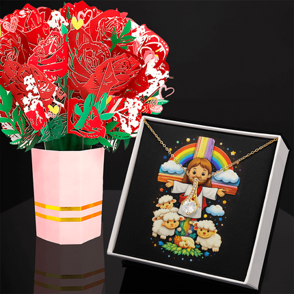 Jesus And Little Lambs | Christian Alluring Beauty Necklace and Sweetest Devotion Bouquet | Gift for Kids
