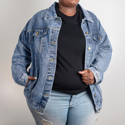 Faith Cross Gold Oversized Denim Jacket | Christian Women’s Jacket