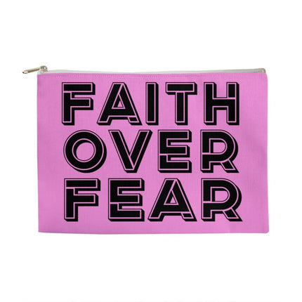 Faith Over Fear Large Fabric Zippered Pouch | Pink | 12.5x8.5