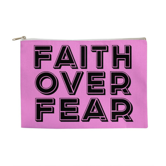 Faith Over Fear Large Fabric Zippered Pouch | Pink | 12.5x8.5
