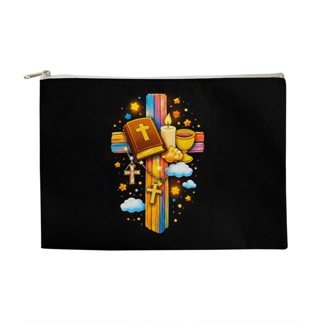 First Communion Bible & Chalice Rainbow Cross Large Zippered Pouch – Christian Gift for Kids