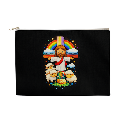 Jesus With the Sheep - Large Fabric Zippered Pouch – Christian Gift for Kids