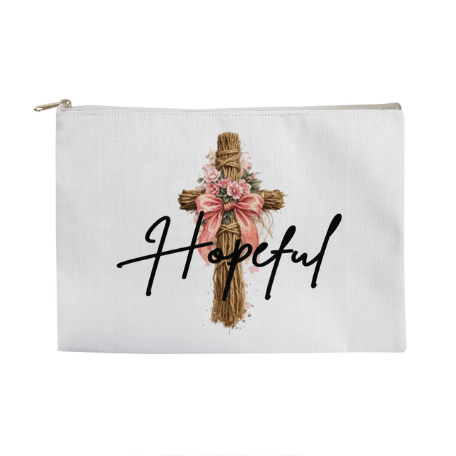 Hopeful Flower Cross Christian Large Pouch | Mother's Day Gift for Mom | Faith Gift