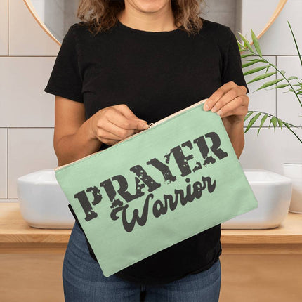 Prayer Warrior Large Fabric Zippered Pouch | Mint Green | 12.5x8.5