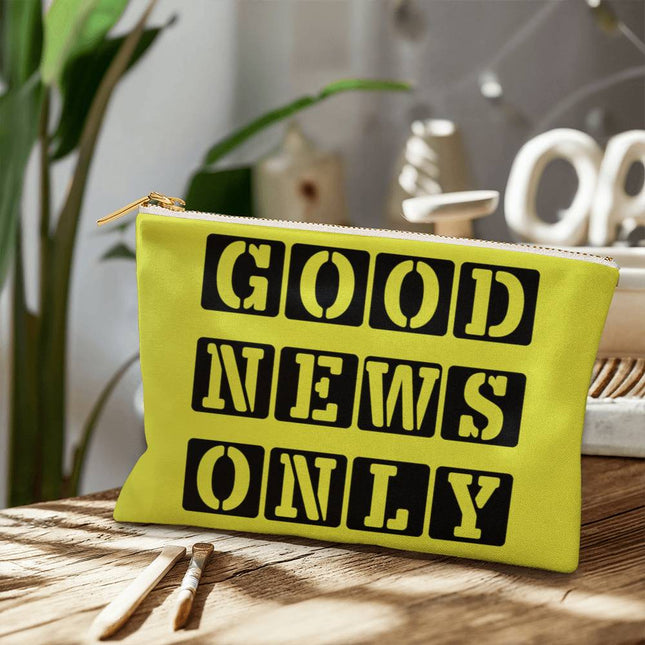 Good News Only Large Fabric Zippered Pouch | Bright Yellow | 12.5x8.5