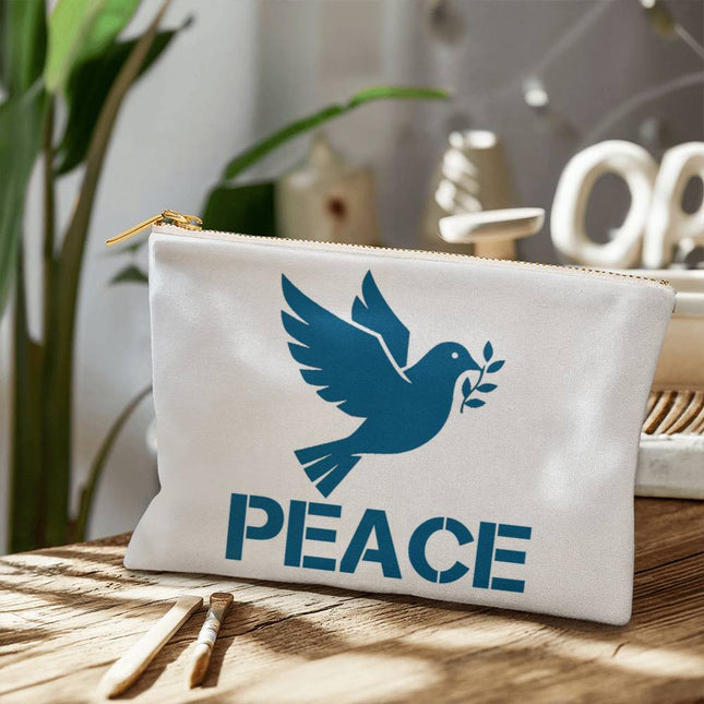 Peace Large Fabric Zippered Pouch | Teal Dove & Olive Branch | 12.5x8.5
