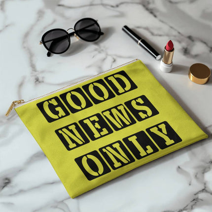 Good News Only Large Fabric Zippered Pouch | Bright Yellow | 12.5x8.5
