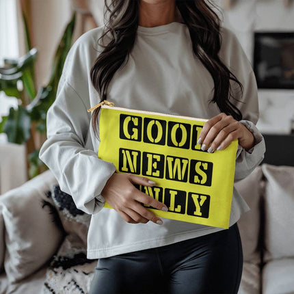 Good News Only Large Fabric Zippered Pouch | Bright Yellow | 12.5x8.5