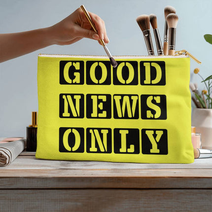 Good News Only Large Fabric Zippered Pouch | Bright Yellow | 12.5x8.5