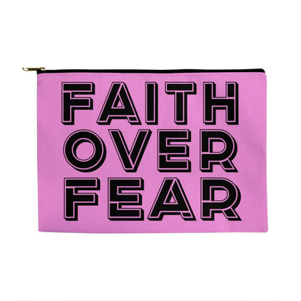 Faith Over Fear Large Fabric Zippered Pouch | Pink | 12.5x8.5