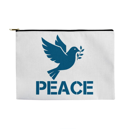 Peace Large Fabric Zippered Pouch | Teal Dove & Olive Branch | 12.5x8.5