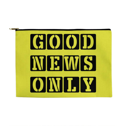 Good News Only Large Fabric Zippered Pouch | Bright Yellow | 12.5x8.5